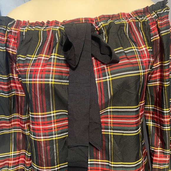 J. Crew Red and Black Off-the-Shoulder Tie Front Blouse - Picture 3 of 15